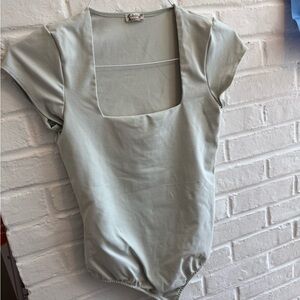 Free People Sage Green Square Neck Bodysuit